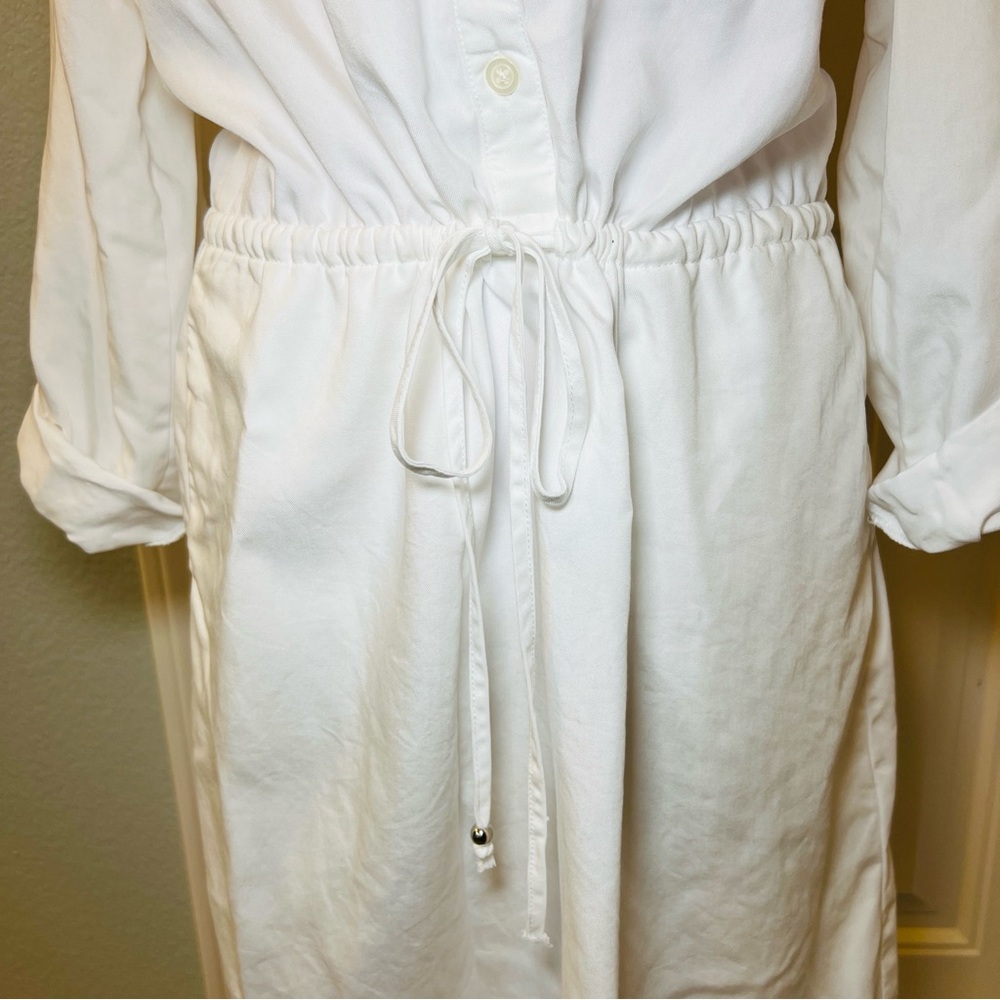 ECI New York White Lace Embroidered Button Down Drawstring Long Sleeve Dress Med - Picture 8 of 15